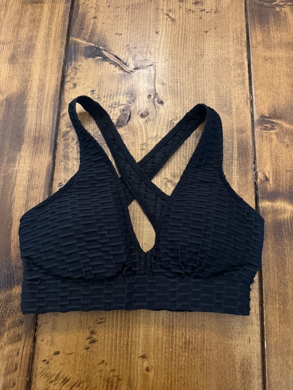 Black Textured Cross-Back Bralette - Women Intimates